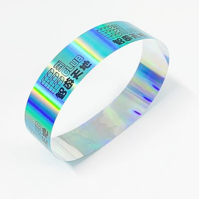 Fabbrica all'ingrosso Laser Glitter Flash Wrist Strap Stile personalizzato Logo Barcode Braccialetto di carta Per Eventi