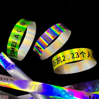 Fabrica Laser Glitter Bracelets di carta Evento Concerto personalizzato Festival Neon Rainbow Brillante Laser Promotional Paper Wristband