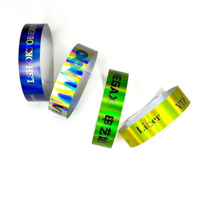 Personalizzazione Laser Glitter Wristband Evento Concerto Festival Neon Rainbow Laser Brillante Laser Wristband di carta promozionale