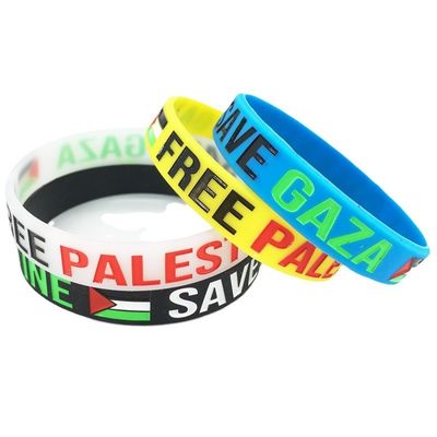 Slogan Parole d'ordine Braccialetti in silicone stampati Bandiera personalizzata Libera Palestina Salva Gaza Souvenir Braccialetti in silicone