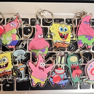 Portachiavi Acrilici Trasparenti Con Anello Metallico Cartoon Durable SpongeBob Pantaloni Quadrati Stampati Regalo Ideale Portachiavi Acrilici