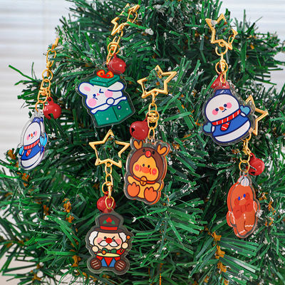 Festa di Natale personalizzata Portachiavi Acrilici Anello Metallico Trasparente Cartoon Carino Natale Uomo di Neve Portachiavi Incantevoli