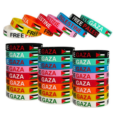 Slogan in silicone Parole d'ordine Polsetti stampati Bandiera personalizzata Libera Palestina Salva Gaza Souvenir Polsetti in silicone