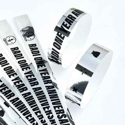 Braccialetti olografici argentati per adulti e bambini, MOQ 100 pezzi, aggiungi testo logo